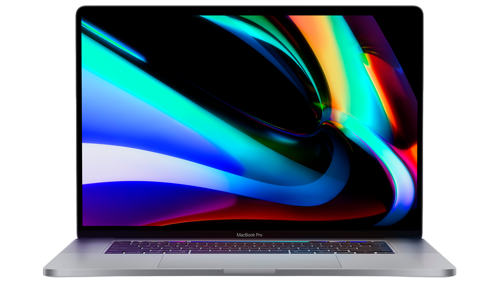 MacBook 2019 abierto, visto en tres cuartos